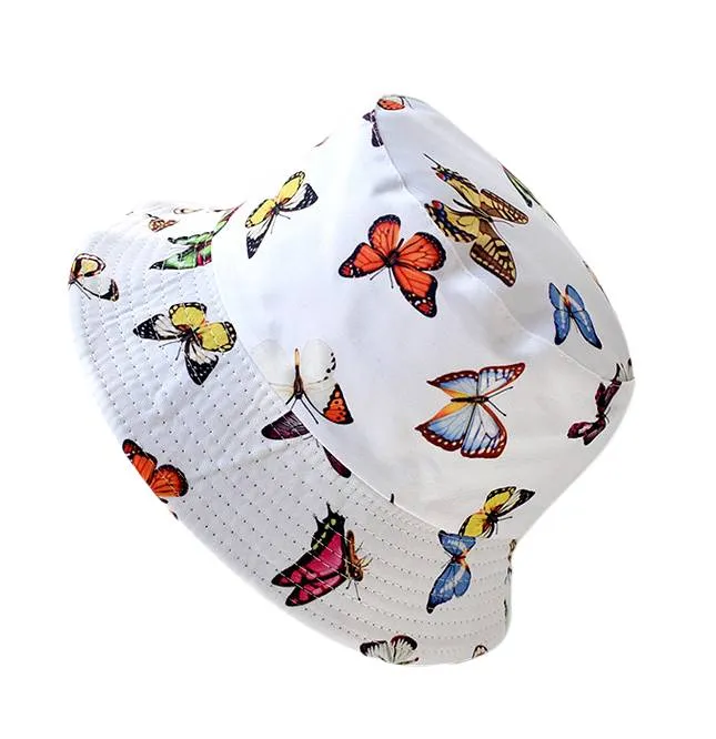 Reversible Butterflies Printed Bucket Hat - White