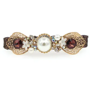 Rhinestone & Pearl Vintage Look Hair Barrette Bow