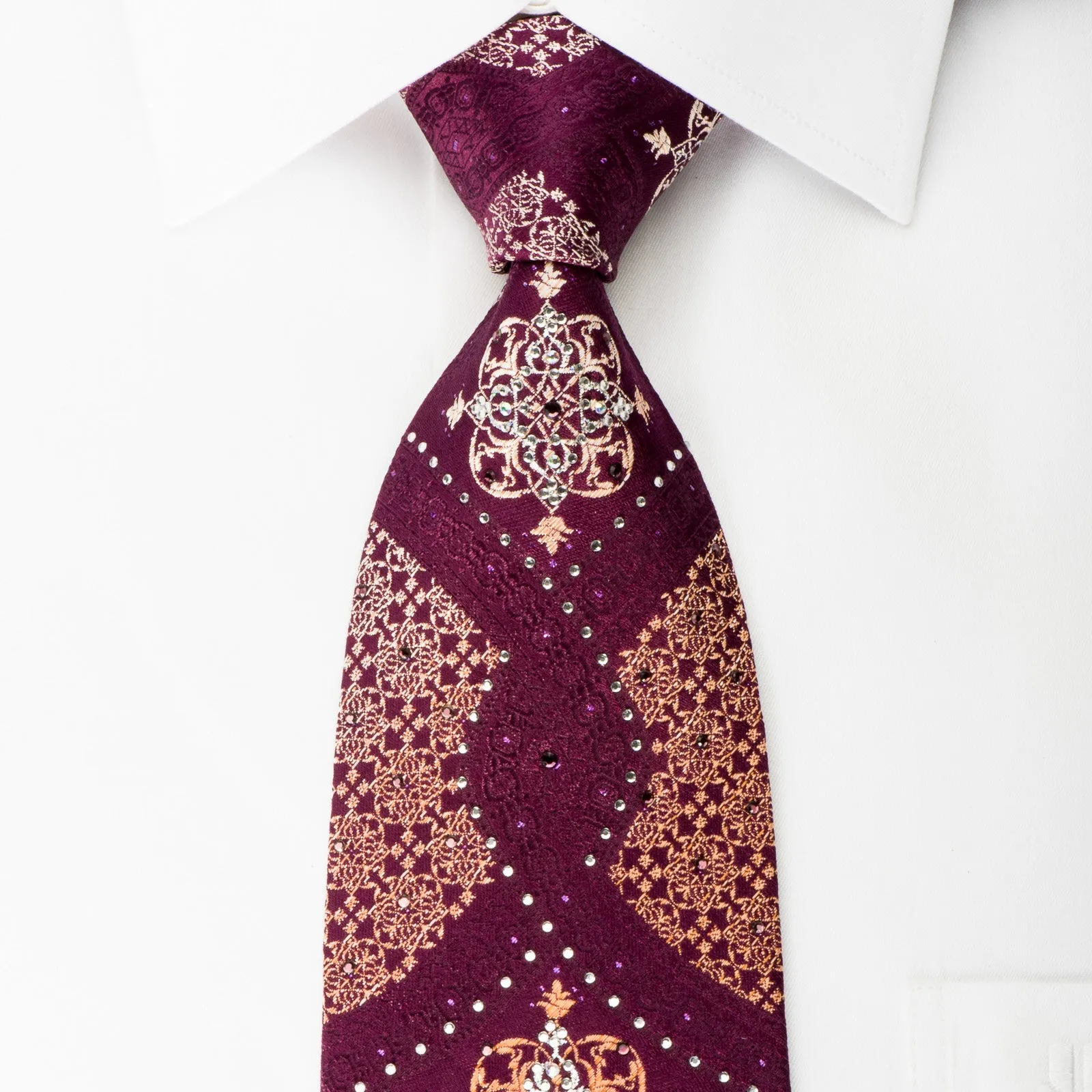 Roberta di Camerino Silk Tie Arabesque On Burgundy With Rhinestones & Sparkles