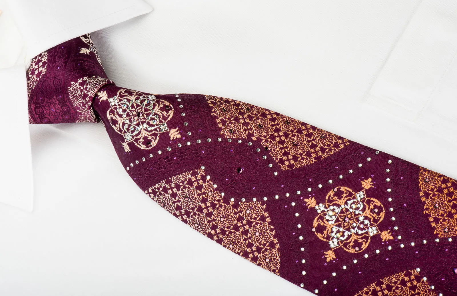 Roberta di Camerino Silk Tie Arabesque On Burgundy With Rhinestones & Sparkles