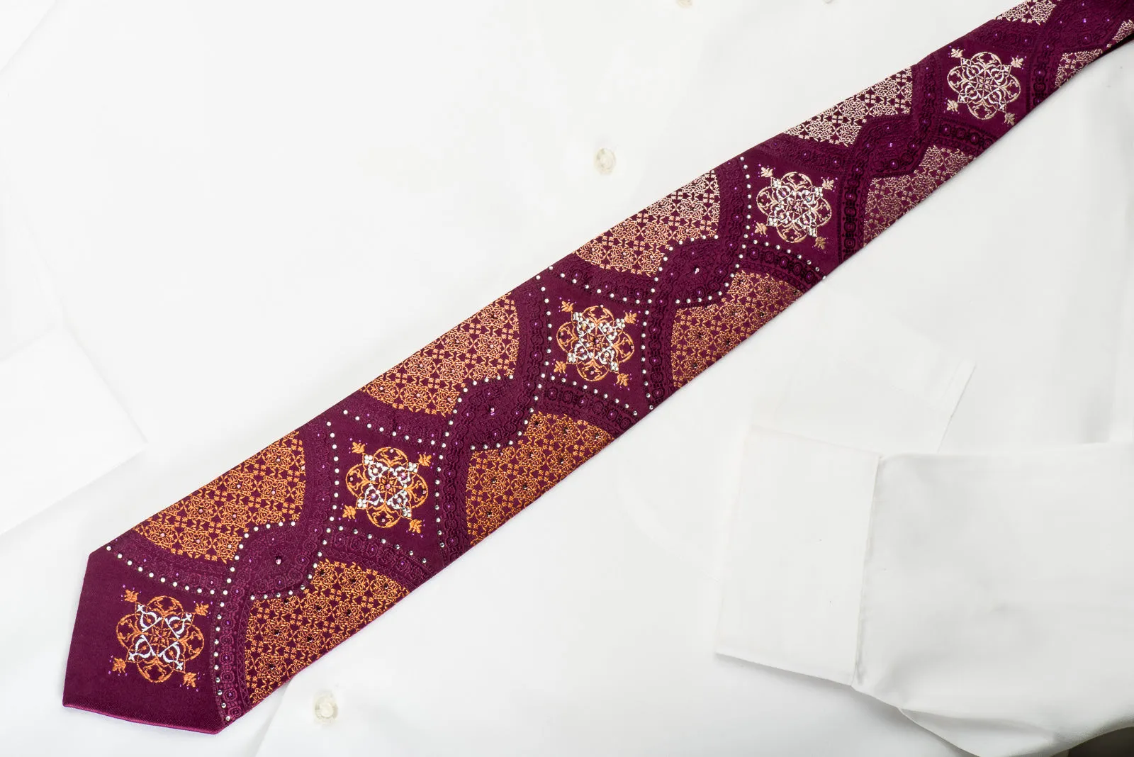 Roberta di Camerino Silk Tie Arabesque On Burgundy With Rhinestones & Sparkles