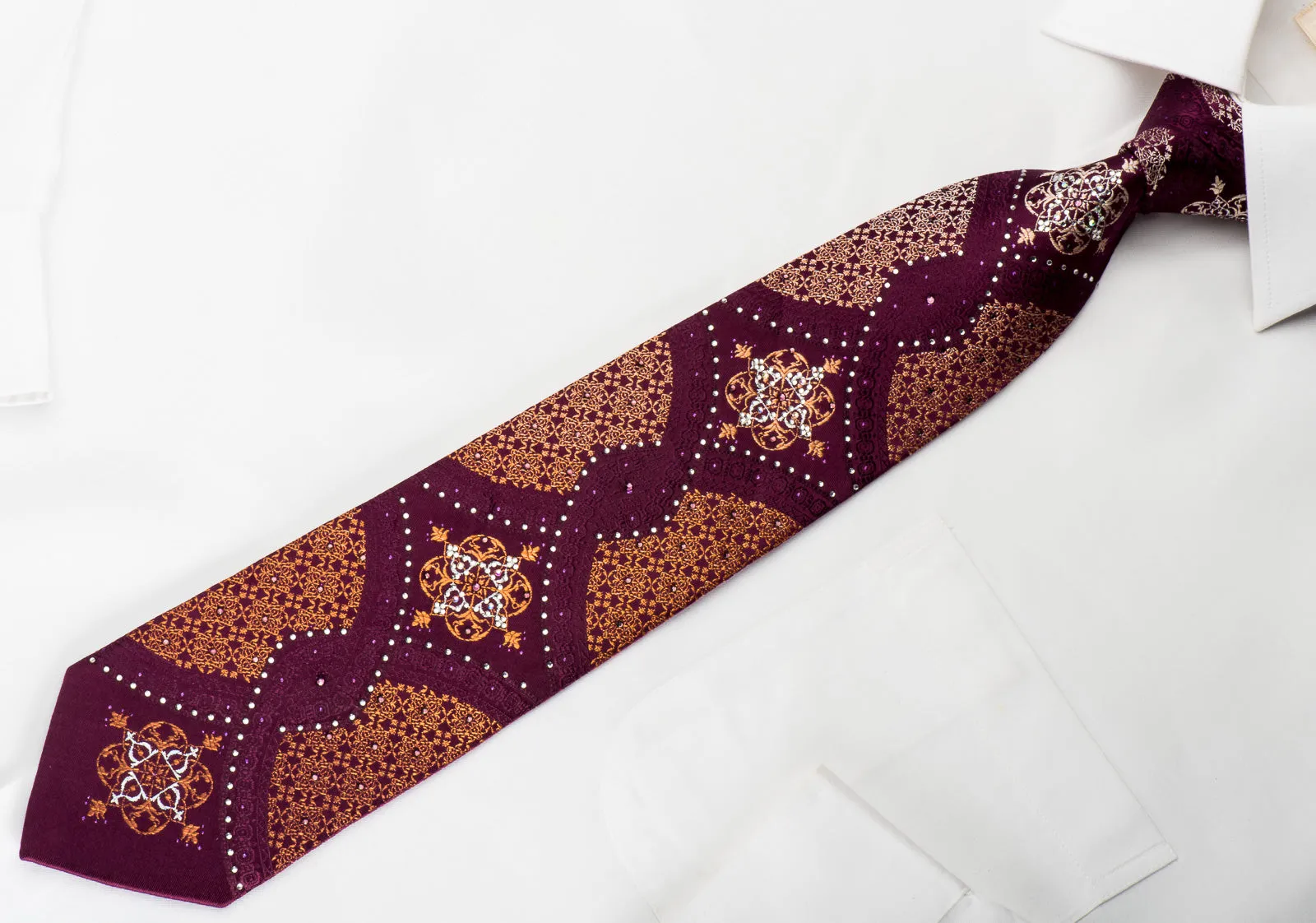 Roberta di Camerino Silk Tie Arabesque On Burgundy With Rhinestones & Sparkles