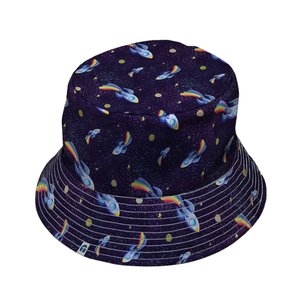 Rocket Ships Starry Night Bucket Hat