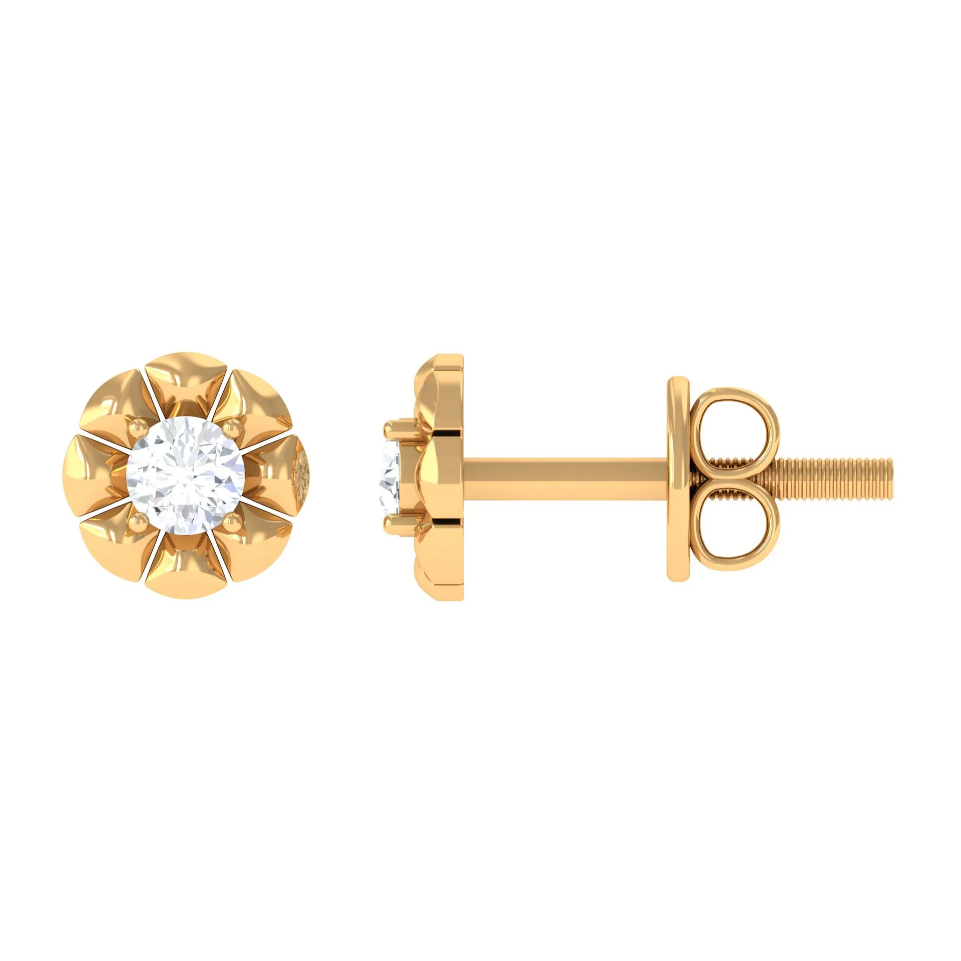 Round Cut Diamond Floral Stud Earrings in Prong Setting