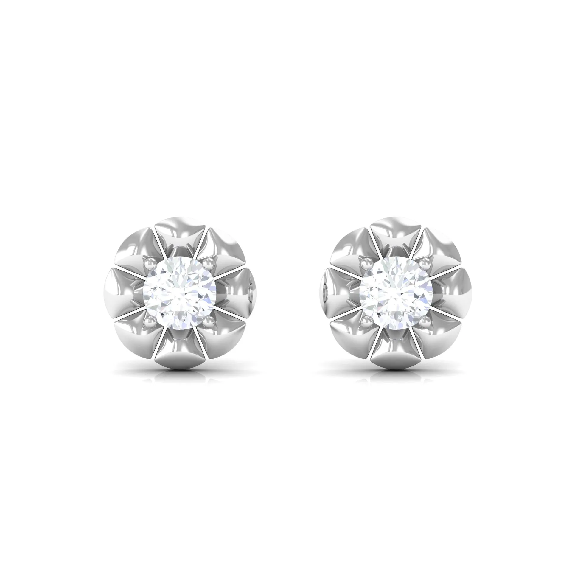 Round Cut Diamond Floral Stud Earrings in Prong Setting