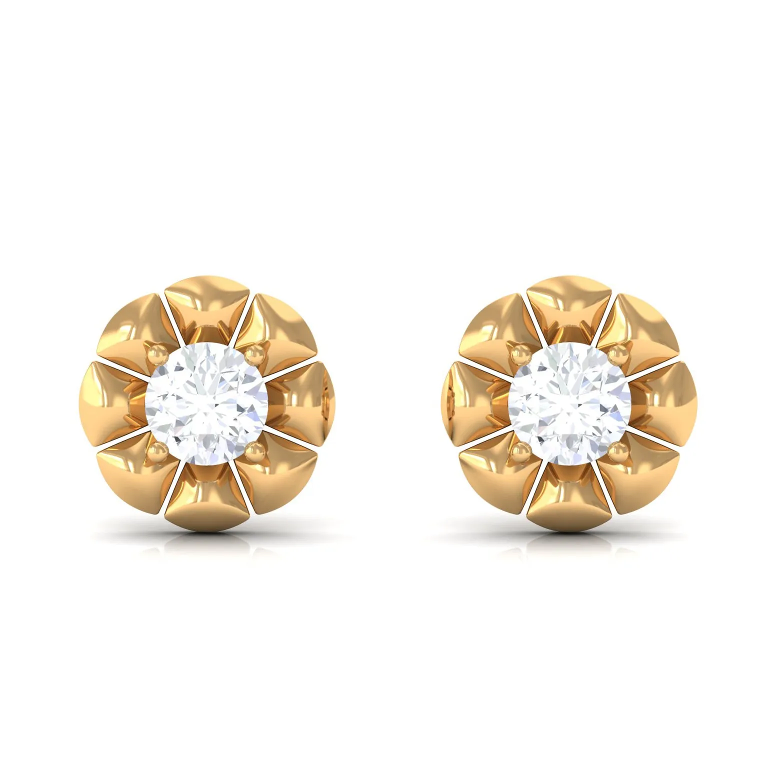 Round Cut Diamond Floral Stud Earrings in Prong Setting