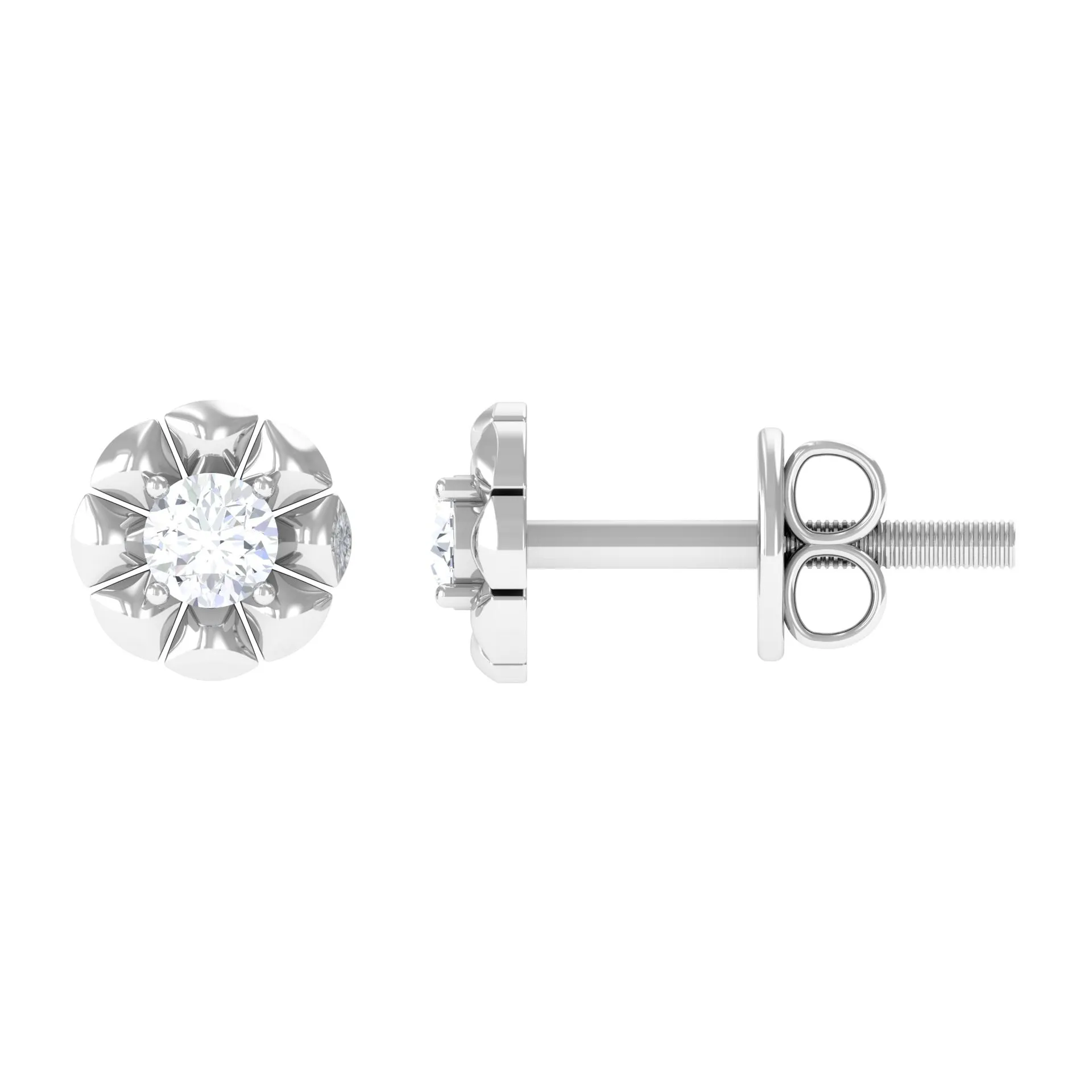 Round Cut Diamond Floral Stud Earrings in Prong Setting