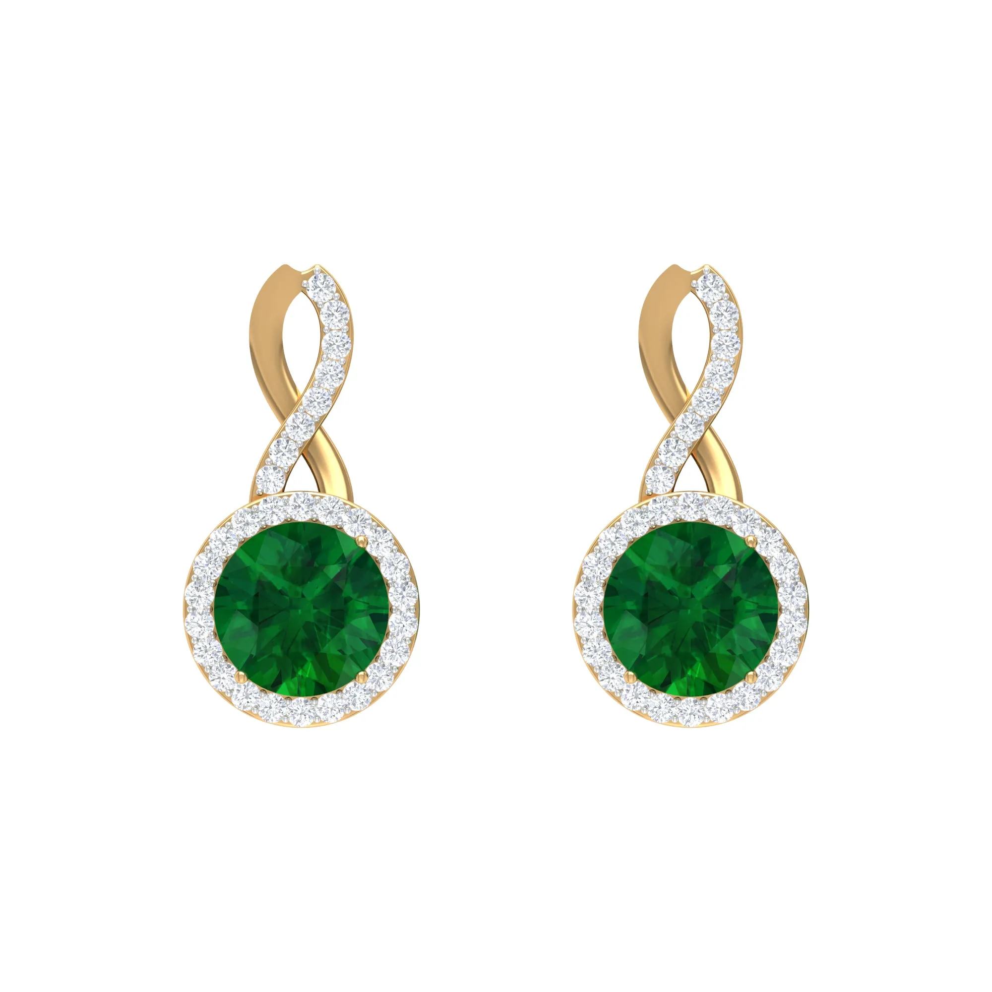 Round Emerald and Diamond Infinity Stud Earrings