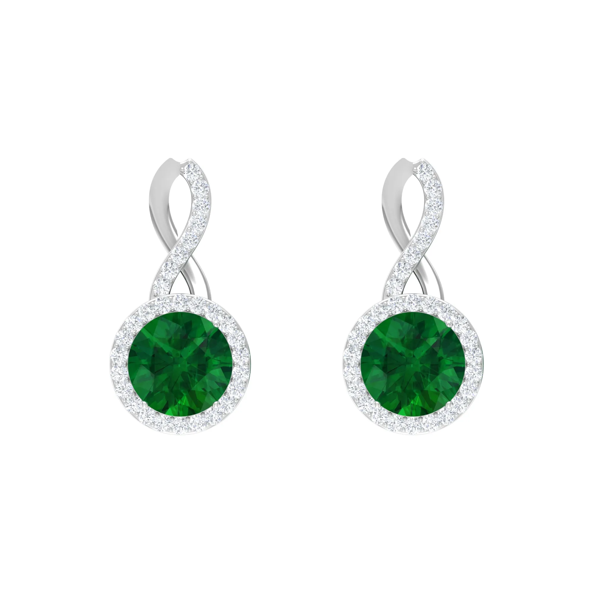 Round Emerald and Diamond Infinity Stud Earrings