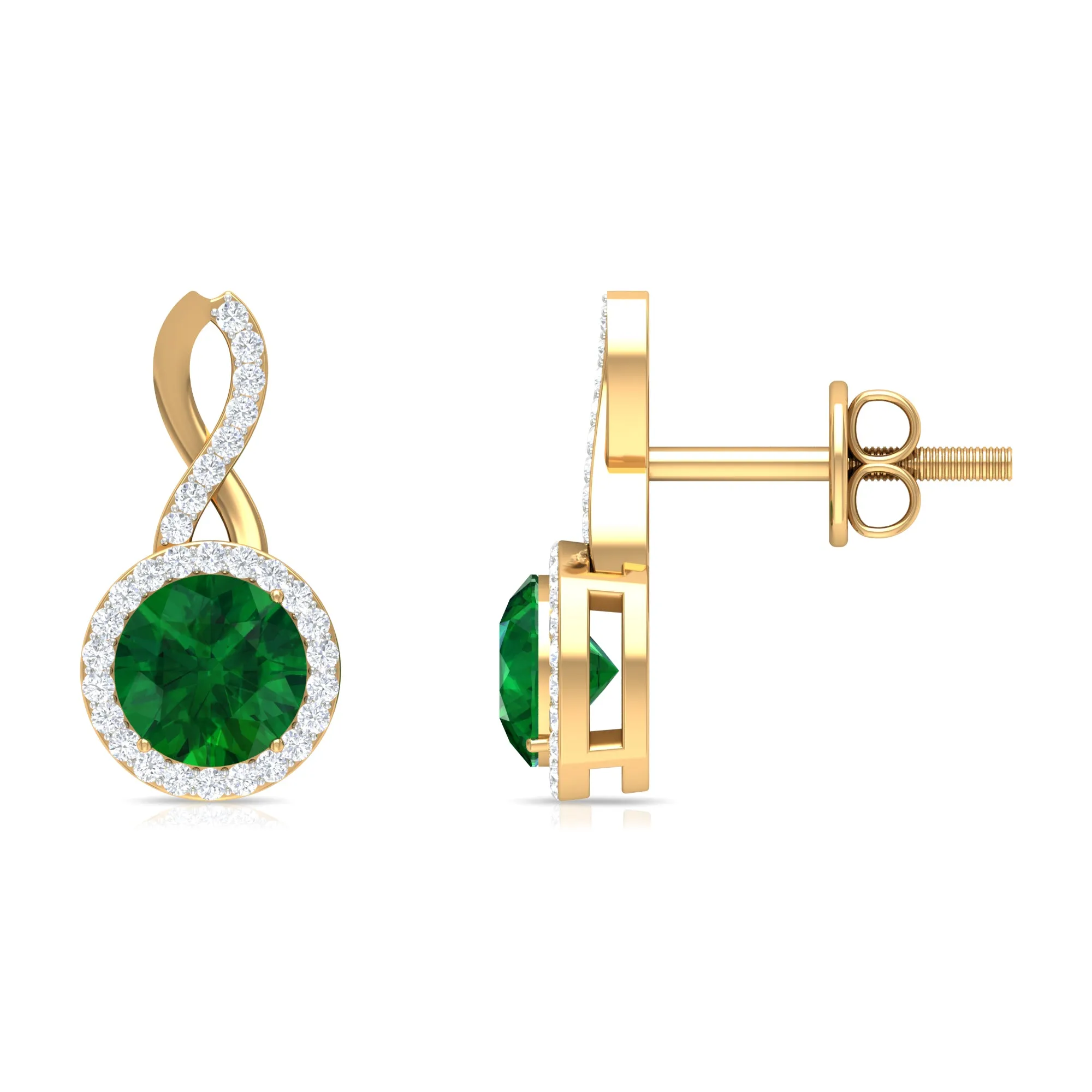 Round Emerald and Diamond Infinity Stud Earrings