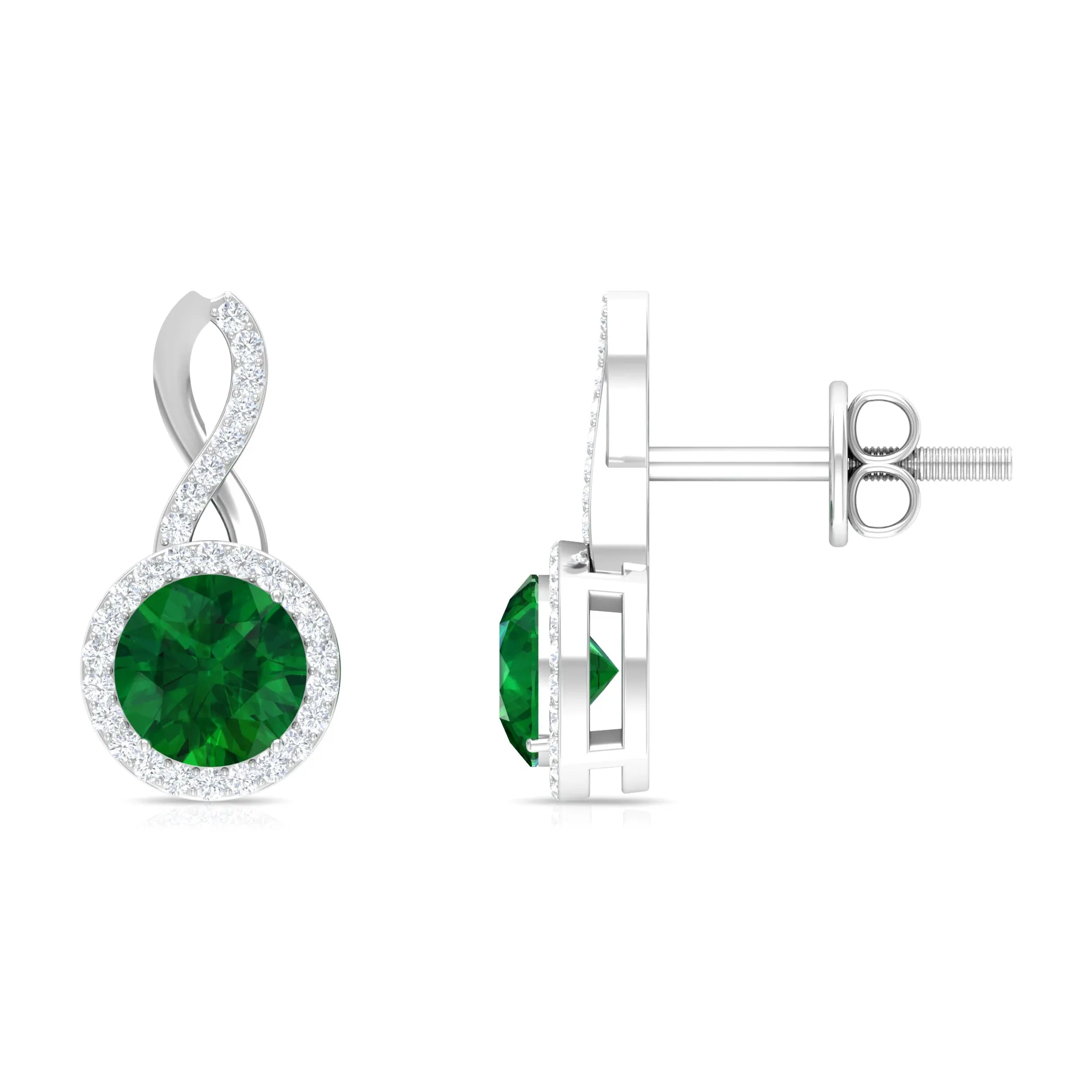 Round Emerald and Diamond Infinity Stud Earrings