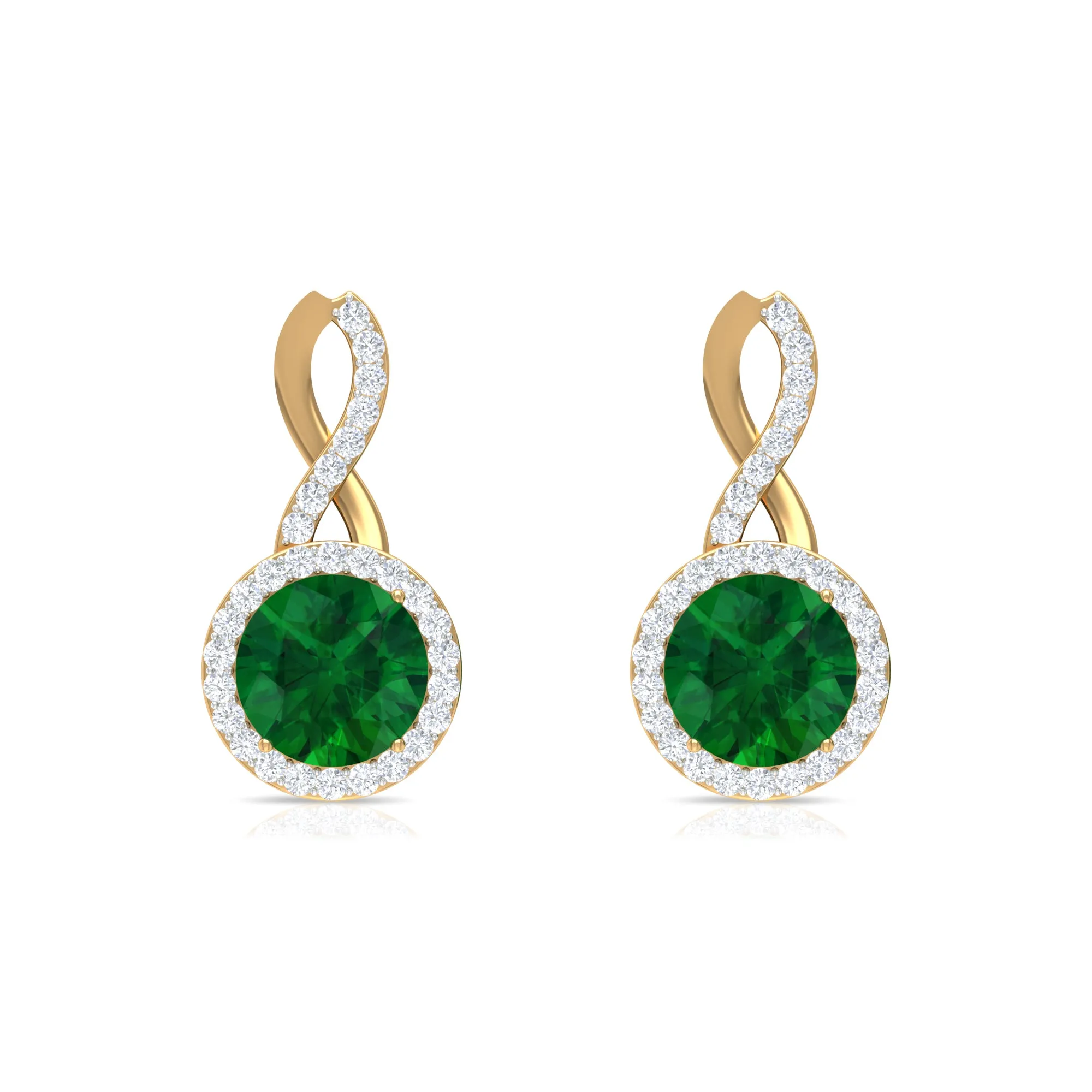 Round Emerald and Diamond Infinity Stud Earrings