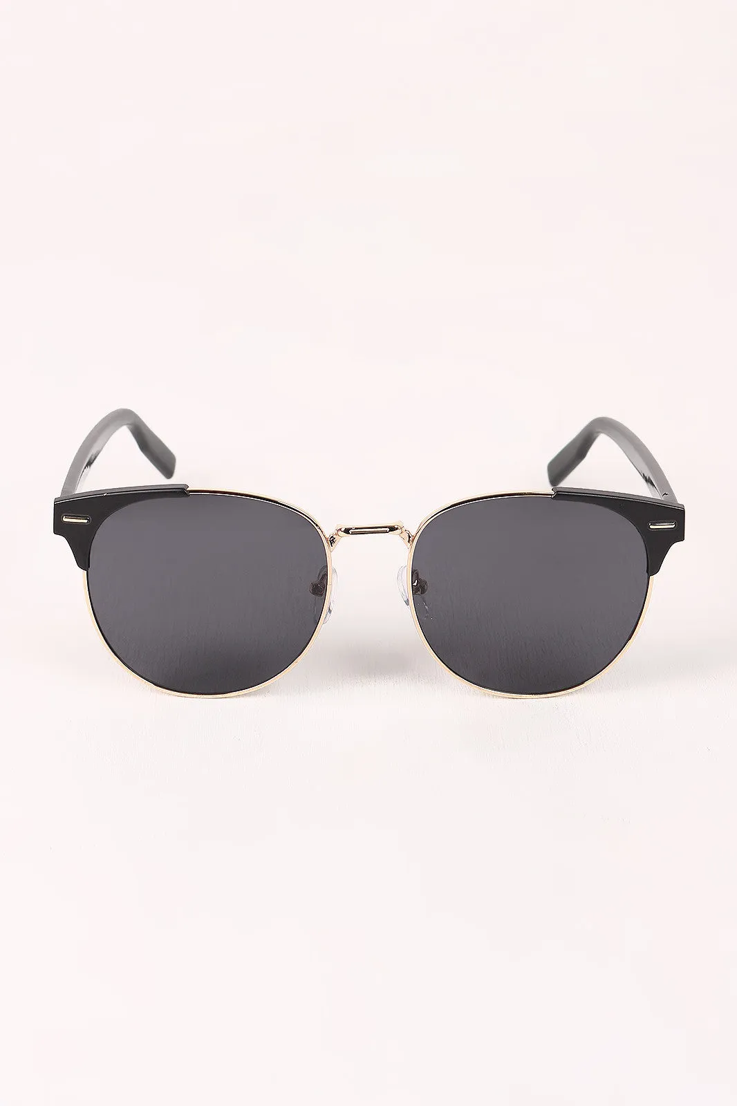 Round Mirrored Lens Cat Eye Clubmaster Sunglasses