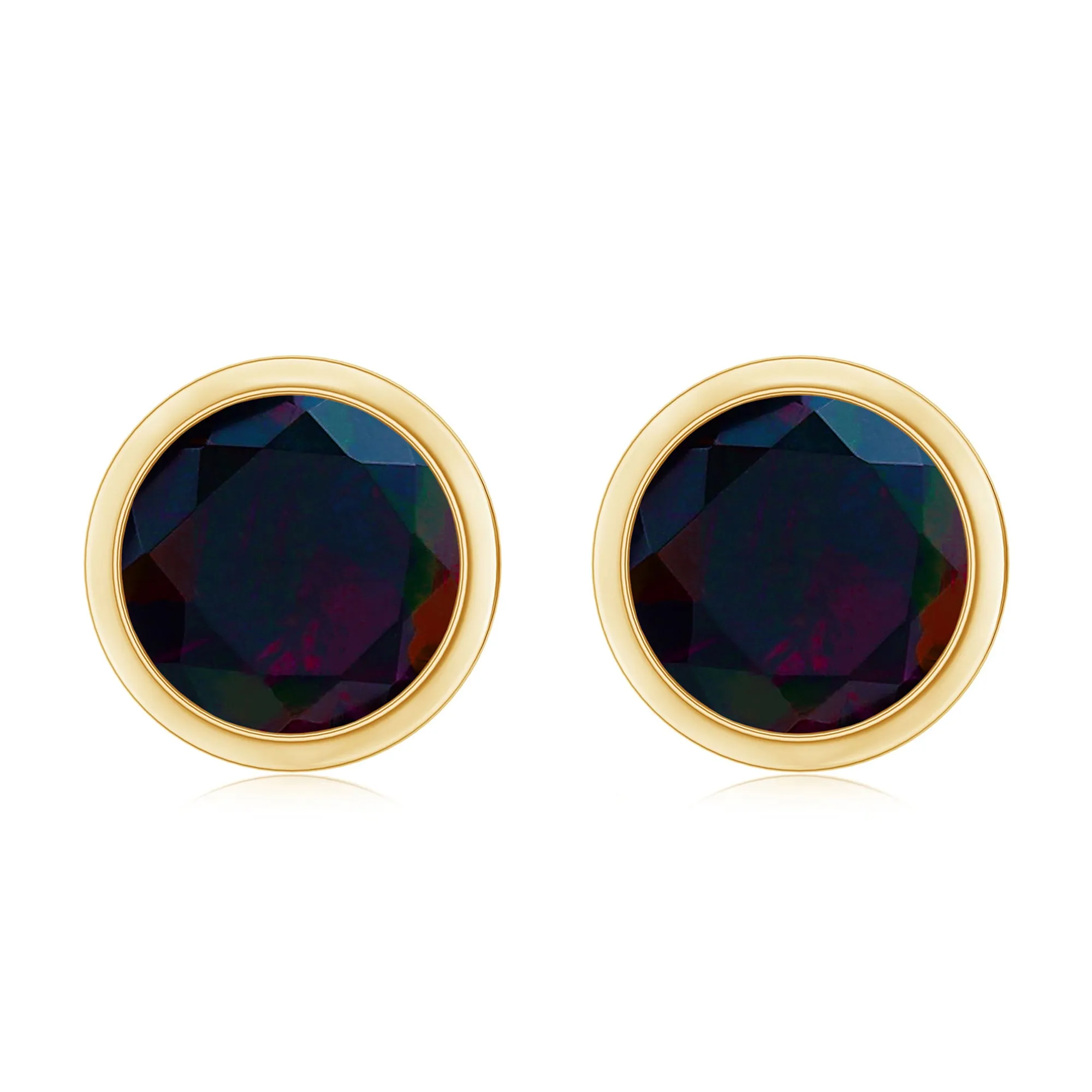 Round Shape Black Opal Solitaire Stud Earrings in Bezel Setting