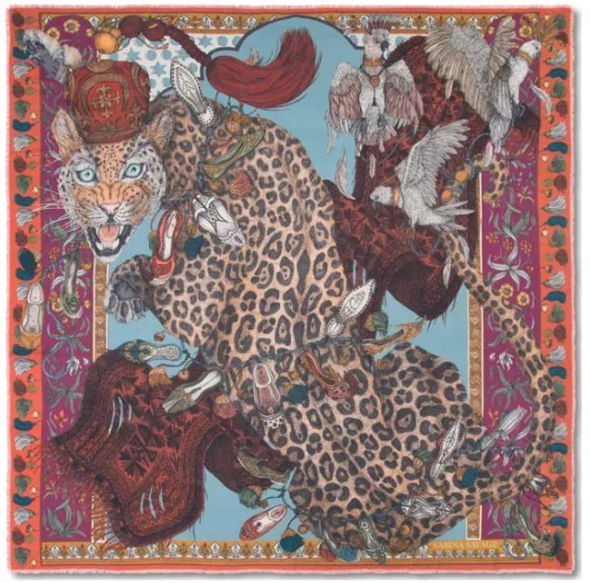 Sabina Savage "Leopard's Bazaar" Wool Scarf