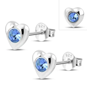 Sapphire CZ Heart Silver Stud Earrings