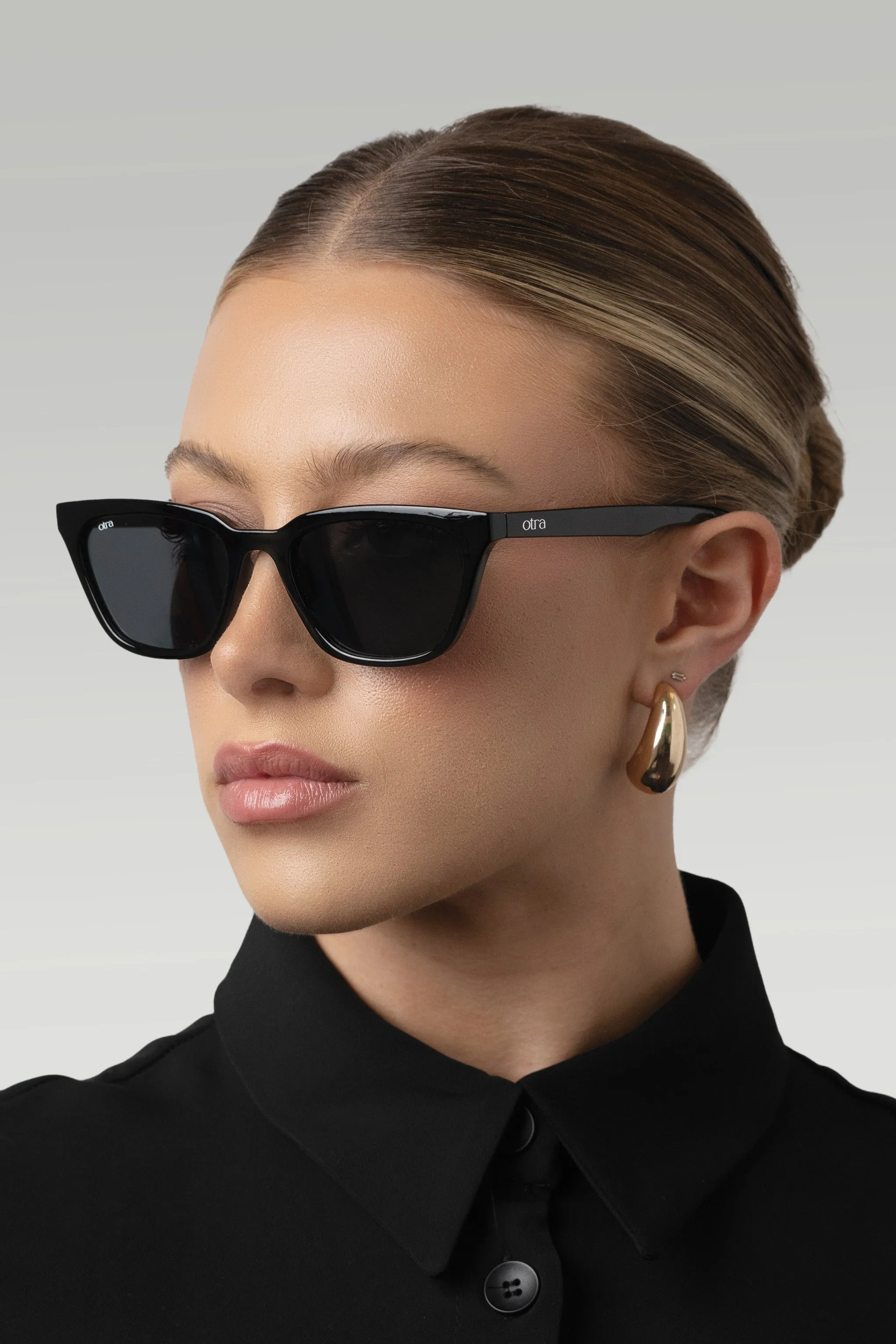 Seva | Otra Black Rounded Slim Cat Eye Sunglasses