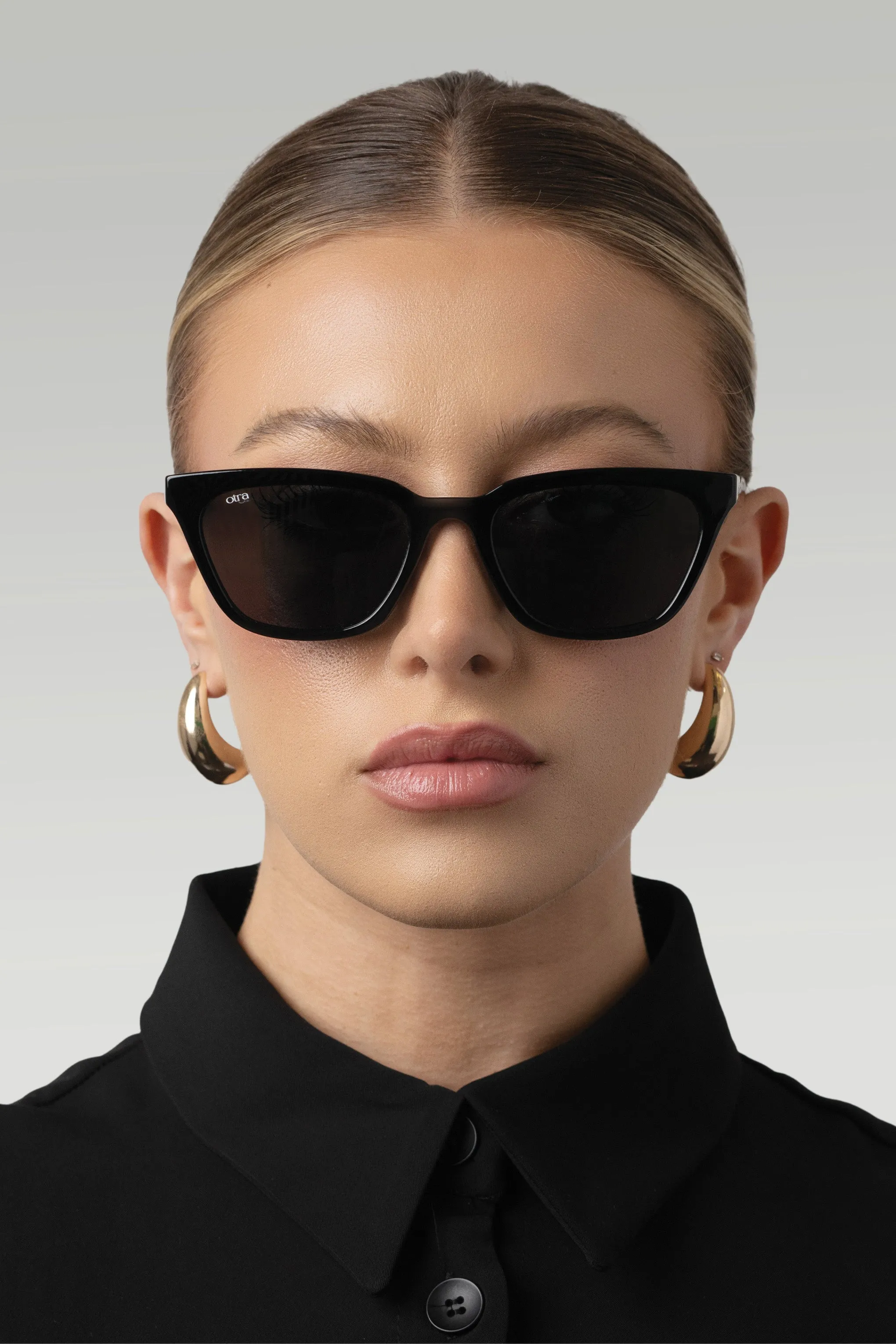 Seva | Otra Black Rounded Slim Cat Eye Sunglasses