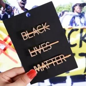 Silver and Gold Rhinestone Black Lives Matter Hair Pins