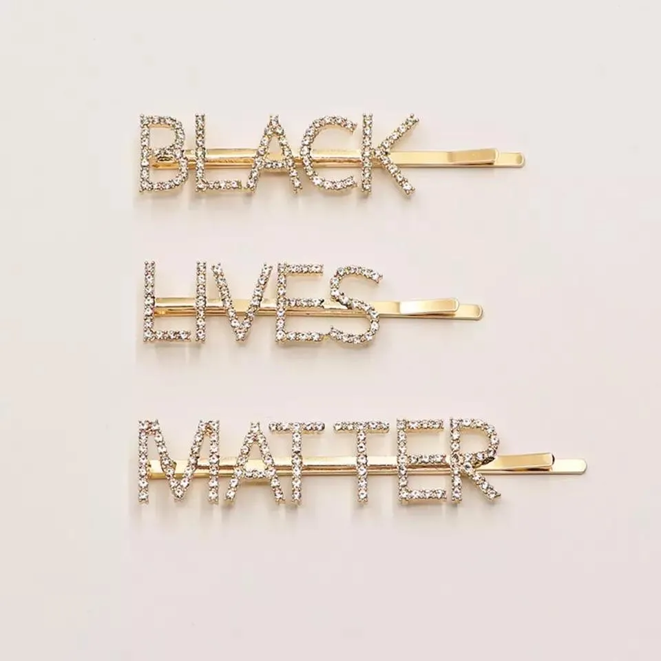 Silver and Gold Rhinestone Black Lives Matter Hair Pins