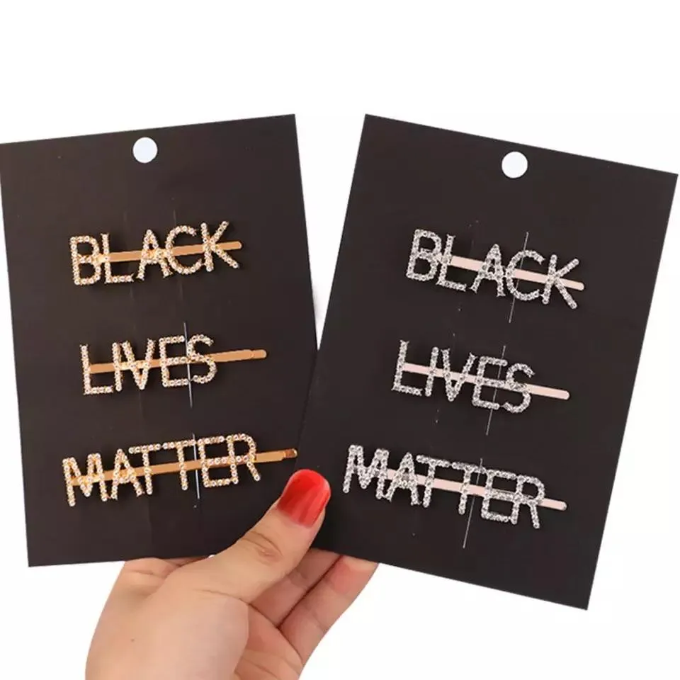 Silver and Gold Rhinestone Black Lives Matter Hair Pins