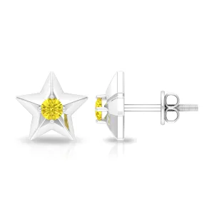 Star Stud Earrings with Yellow Sapphire