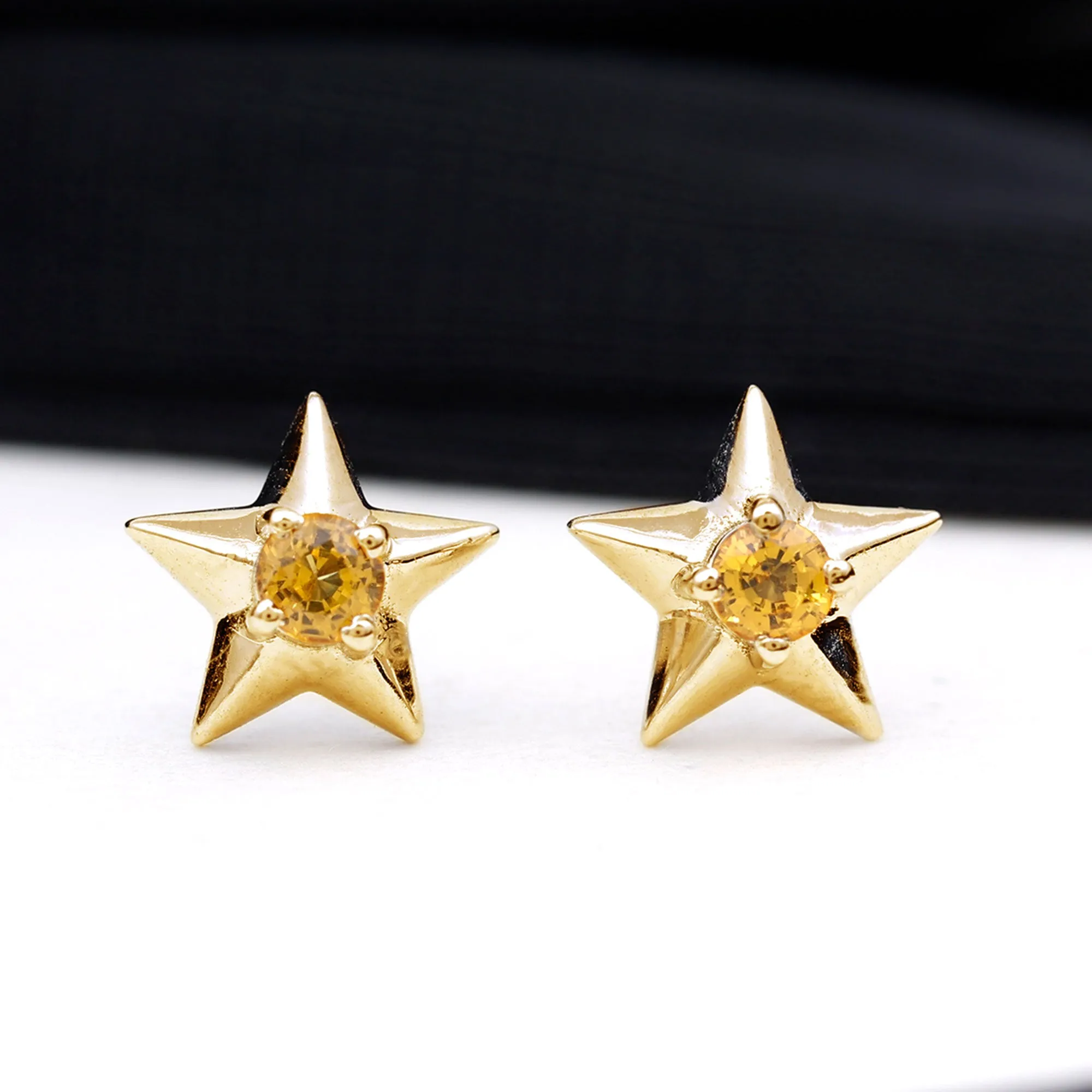 Star Stud Earrings with Yellow Sapphire