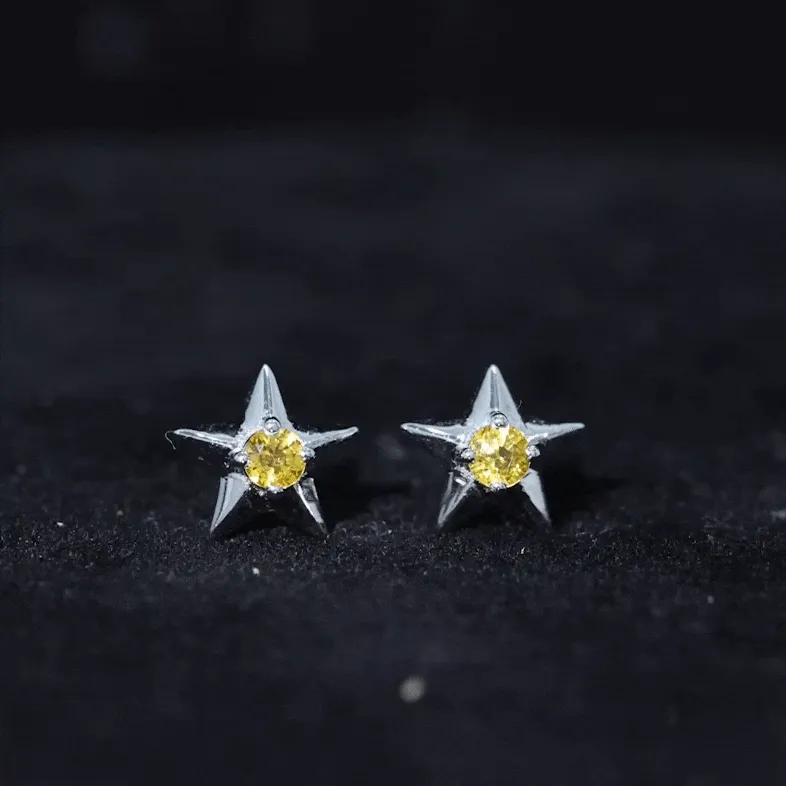 Star Stud Earrings with Yellow Sapphire