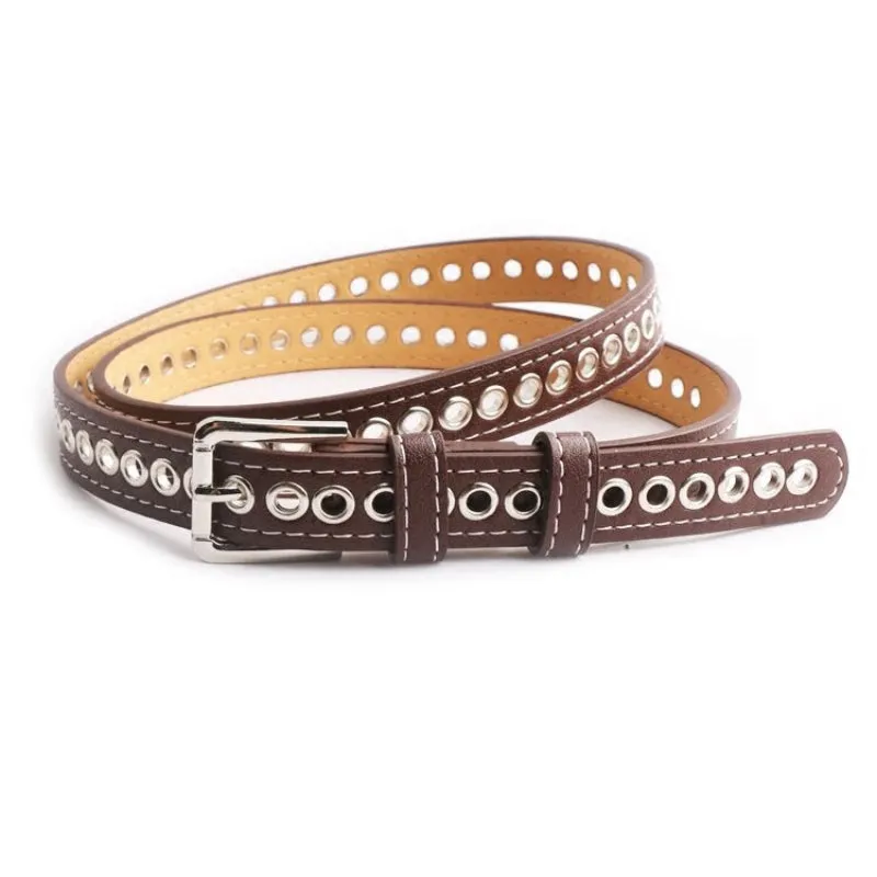 Stylish and Edgy Eyelet Accent Vegan Leather Waist Belts