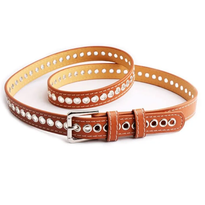 Stylish and Edgy Eyelet Accent Vegan Leather Waist Belts