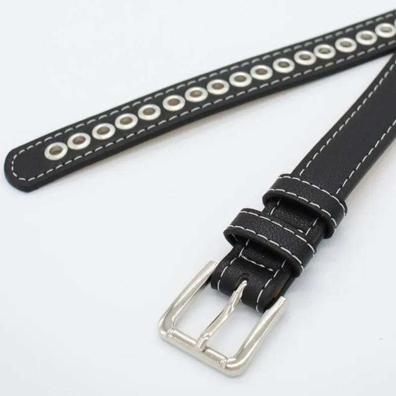 Stylish and Edgy Eyelet Accent Vegan Leather Waist Belts