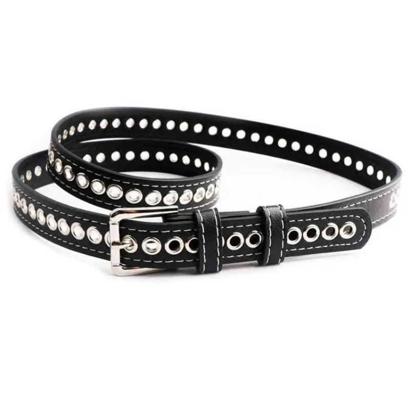 Stylish and Edgy Eyelet Accent Vegan Leather Waist Belts