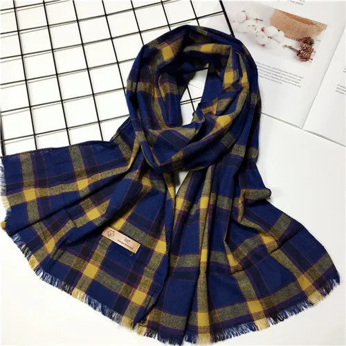 Trend plaid printed cotton fabric glamorous texture high-grade temperament autumn and winter simple fashion ladies scarf