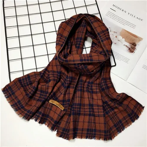 Trend plaid printed cotton fabric glamorous texture high-grade temperament autumn and winter simple fashion ladies scarf