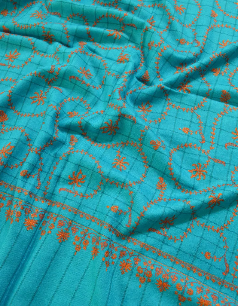 Turquoise Blue Pashmina Stole In Sozni 5978