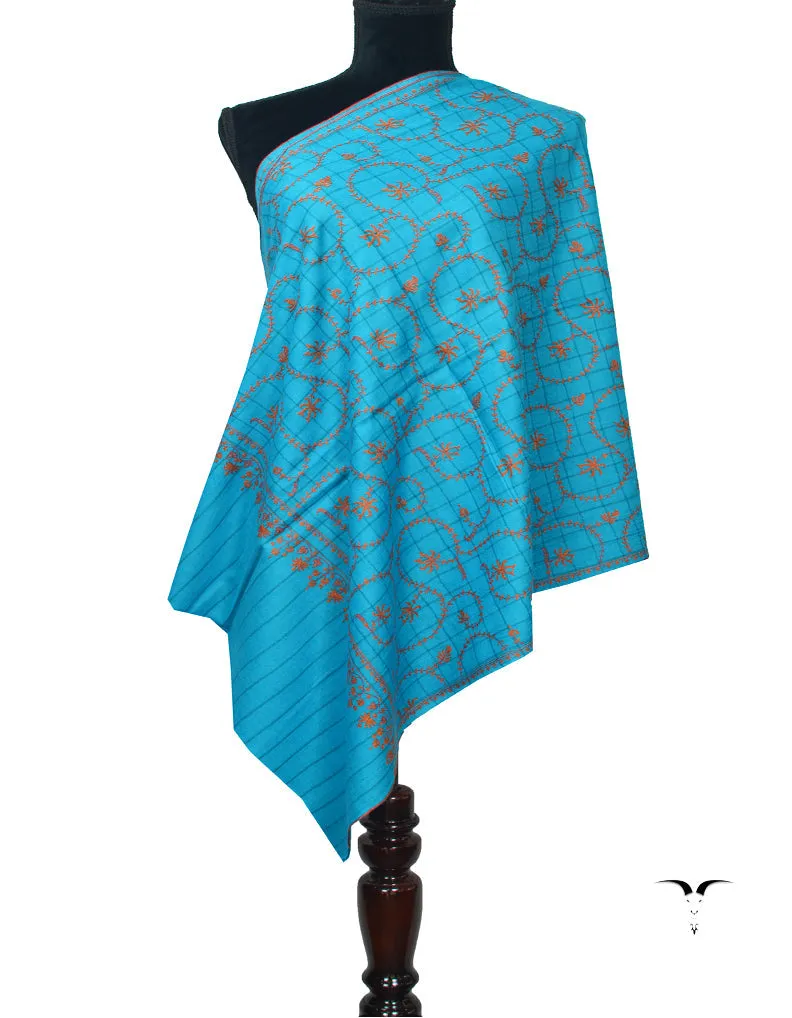 Turquoise Blue Pashmina Stole In Sozni 5978