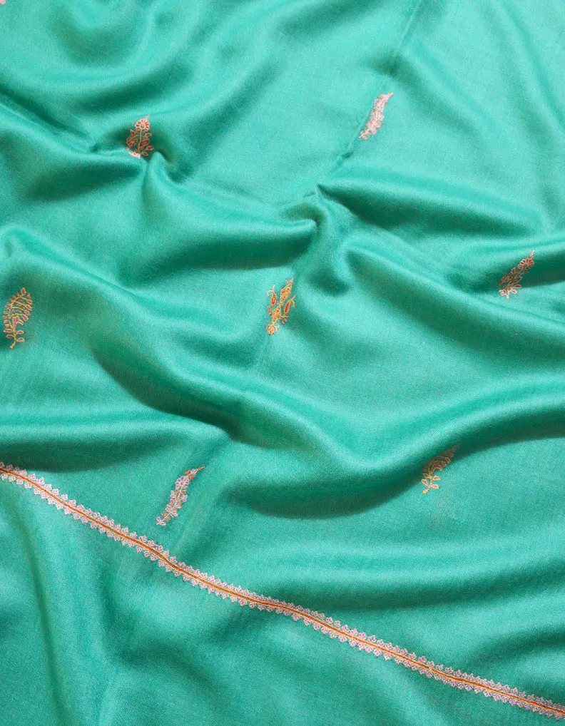 Turquoise Pashmina Stole In Sozni 5909