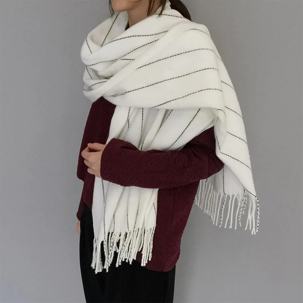 Unisex Multi-function Scarf Tassel Fringe Square Striped Wrap Fall Winter Shawl