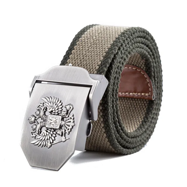 Unisex Russian National Emblem Canvas Tactical Belt High Quality Military Belts For Mens & Women Luxury Patriot Jeans Belt