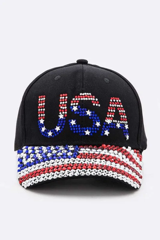 USA Rhinestone Statement Baseball Cap