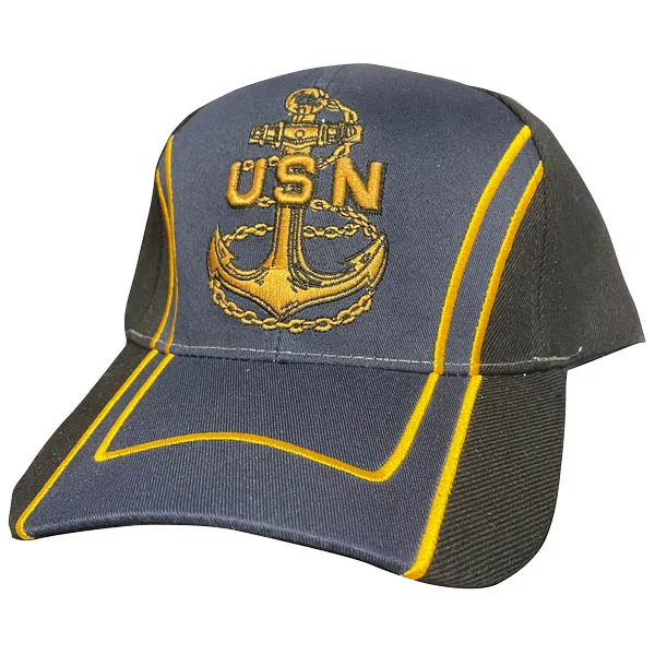 USN with Anchor Multi Position Embroidery on Blue/Black Cap