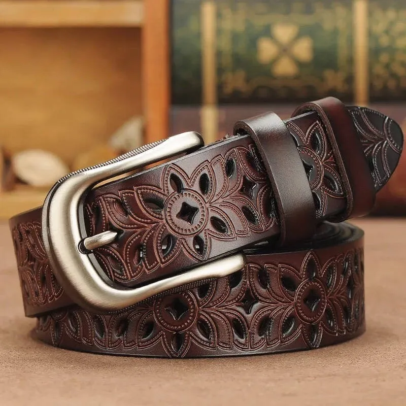 Vintage Hollow Flower Pattern Buckle Belts