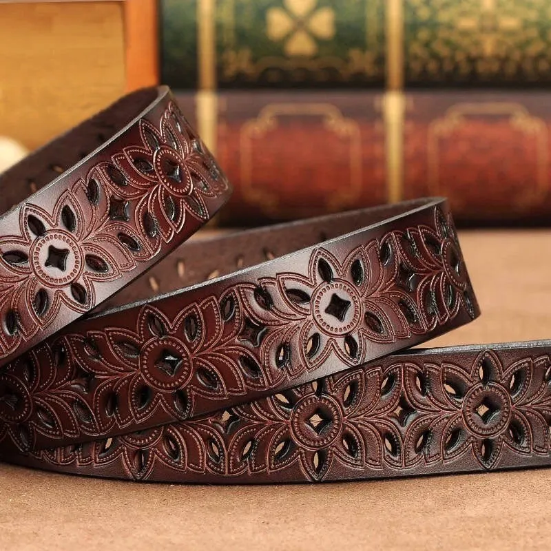 Vintage Hollow Flower Pattern Buckle Belts