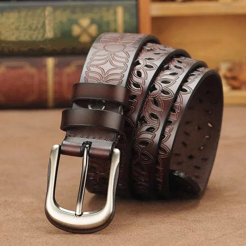 Vintage Hollow Flower Pattern Buckle Belts