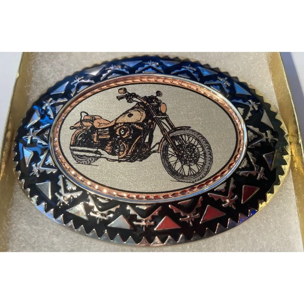 Vintage Metal Belt Buckle, Motorcycle, Bike, Motorbike, 3 1/2", x 2 1/2",