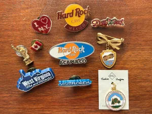 Vintage to Now Souvenir Travel Enamel Lapel Pins Pinbacks Brooches Hard Rock