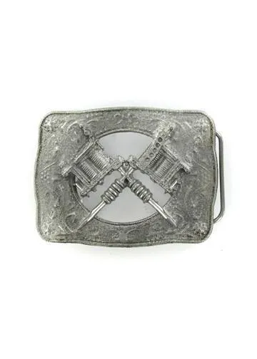 Western Style Crossed Tattoo Guns Belt Buckle