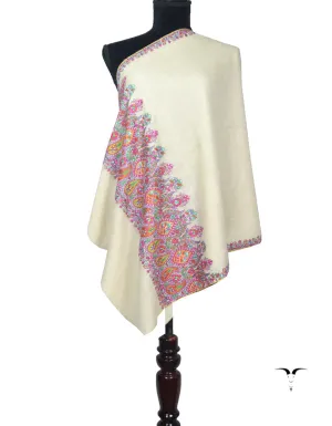 White Pashmina Stole In Sozni 5938