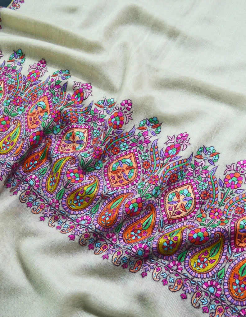 White Pashmina Stole In Sozni 5938