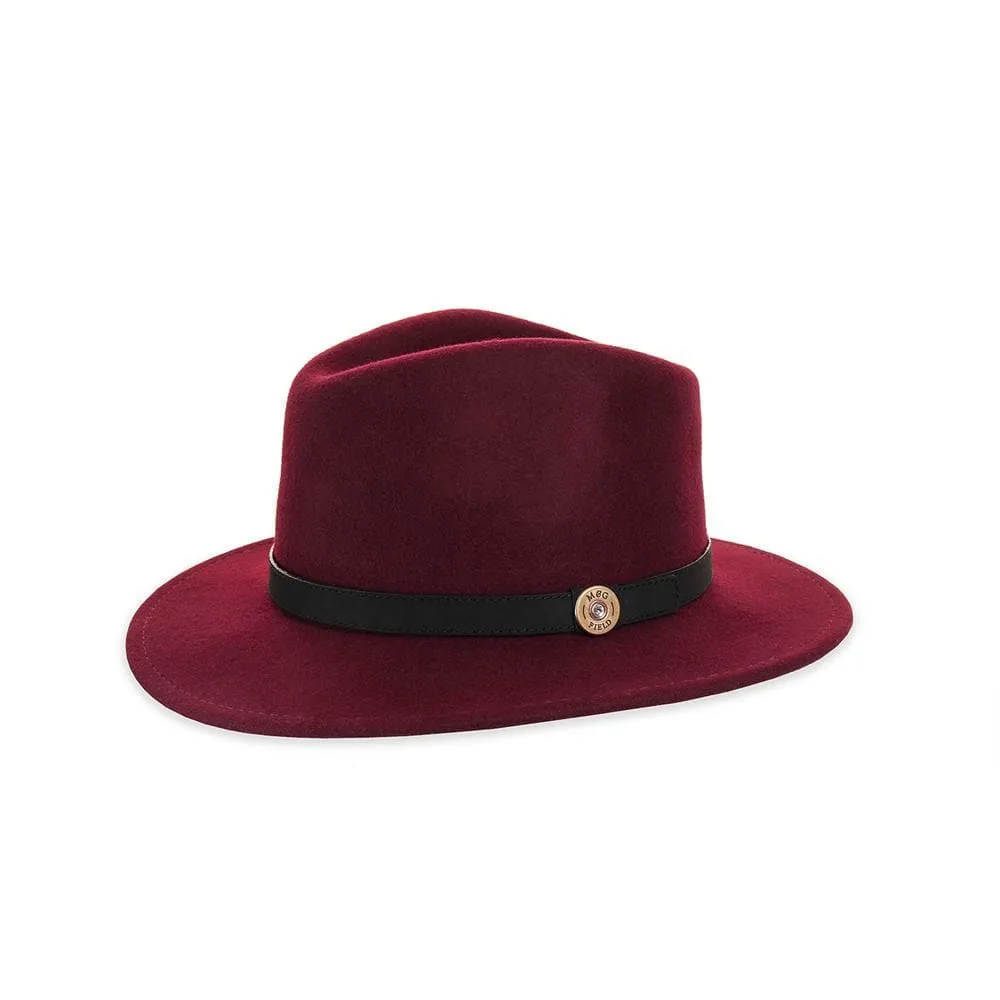 Wine Fedora with Mallard and Jay Pin